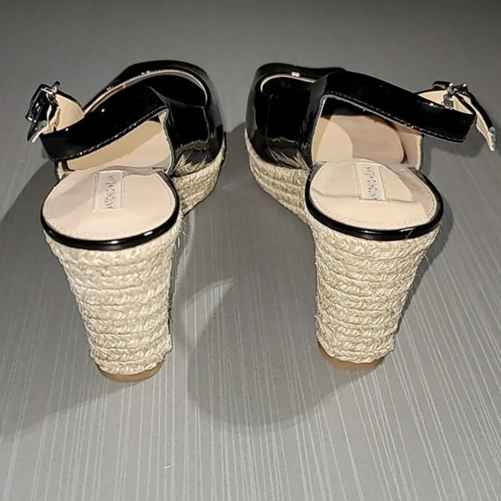 ANTONIO MELANI Sleak Black Peep Toe Rope Wedge Heels Women's 8.5 NWOT‎